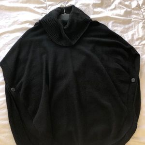 Black Pancho with Ribbed Loose Turtleneck